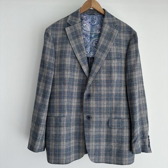 Robert Graham Sport Coat Mens 46R Wool Silk Plaid Slim Fit Blazer Jacket Preppy - Picture 1 of 16